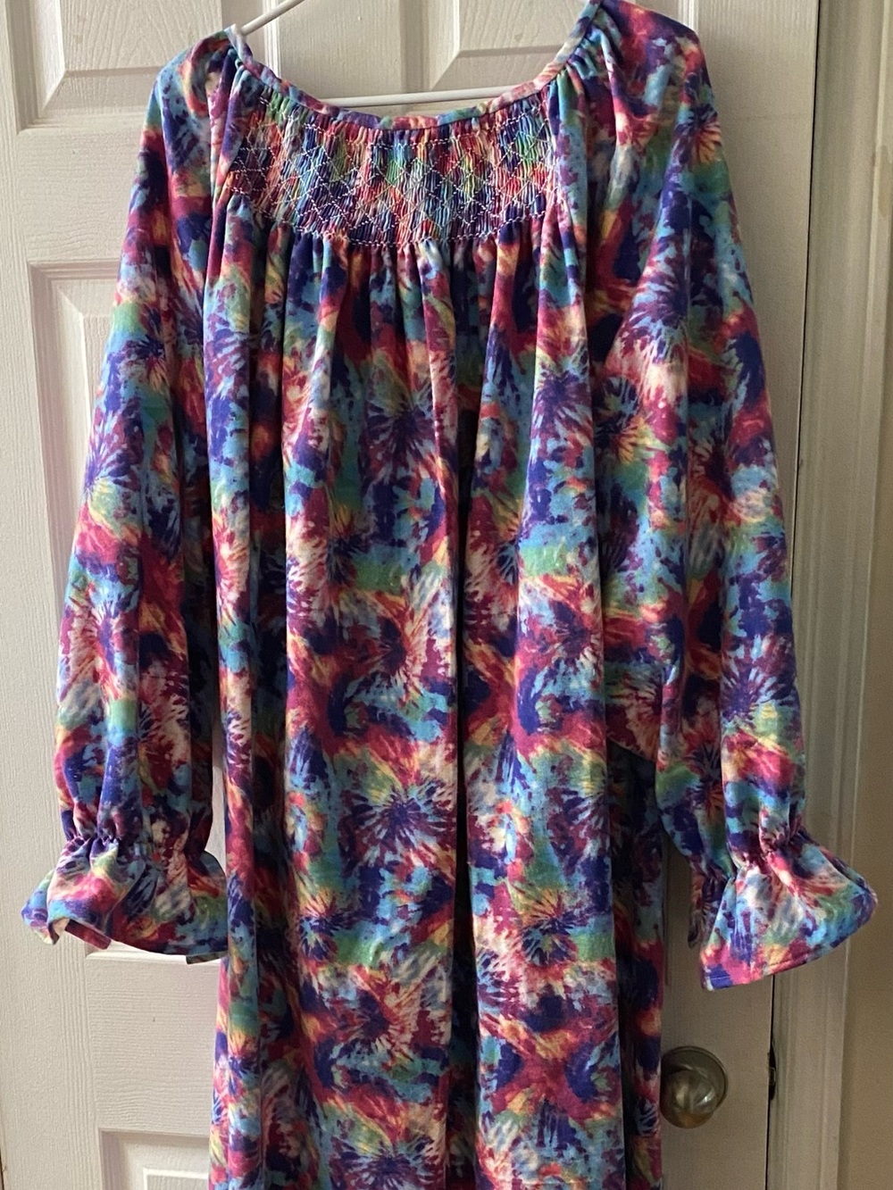 Smocked Tie Dyed Flannel Nightgown